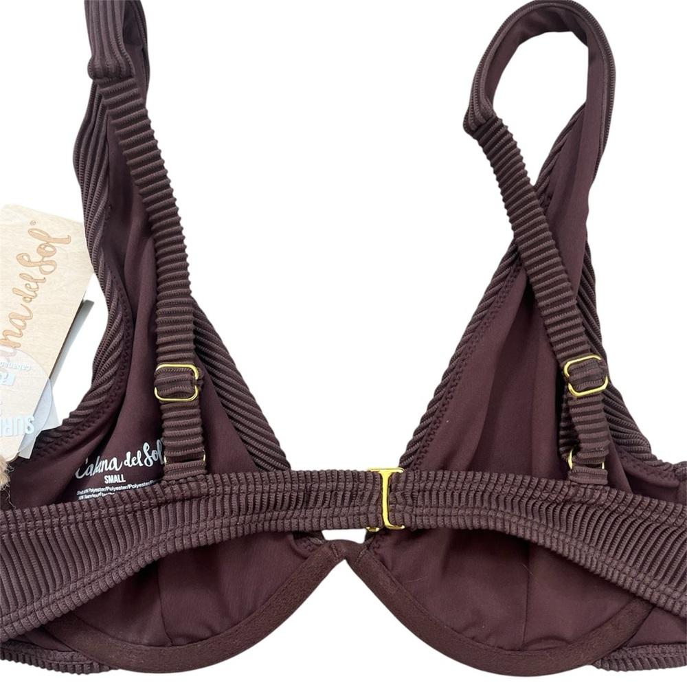 Cabana del Sol Chocolate Brown Ribbed Bikini Set with Gold Hardware - Picture 3 of 4